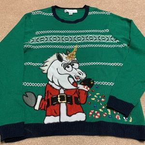 Unicorn Santa Clause Christmas Holiday Sweater Large